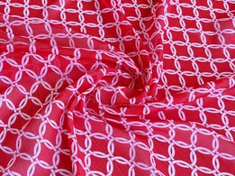 Шифон малюнок кружечки, червоний (відріз 1,7 м) - інтернет-магазин tkani-atlas.com.ua