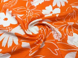 Віскоза шовк Бохо великі квіти, яскравий помаранчевий - інтернет-магазин tkani-atlas.com.ua