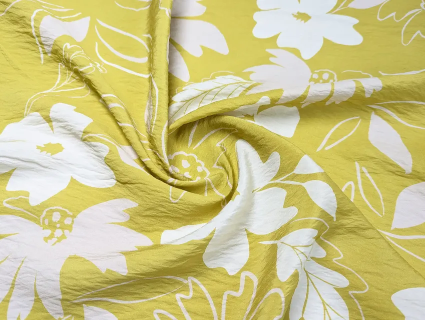 Віскоза шовк Бохо великі квіти, гірчично-зелений - фото 1 - інтернет-магазин tkani-atlas.com.ua