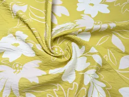 Віскоза шовк Бохо великі квіти, гірчично-зелений - інтернет-магазин tkani-atlas.com.ua