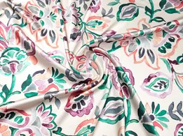 Шелк Армани акварельный сад, изумрудный с коралловым - интернет-магазин tkani-atlas.com.ua
