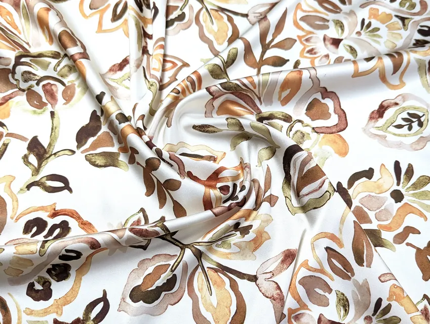 Шелк Армани акварельный сад, коричнево-оливковый - фото 1 - интернет-магазин tkani-atlas.com.ua