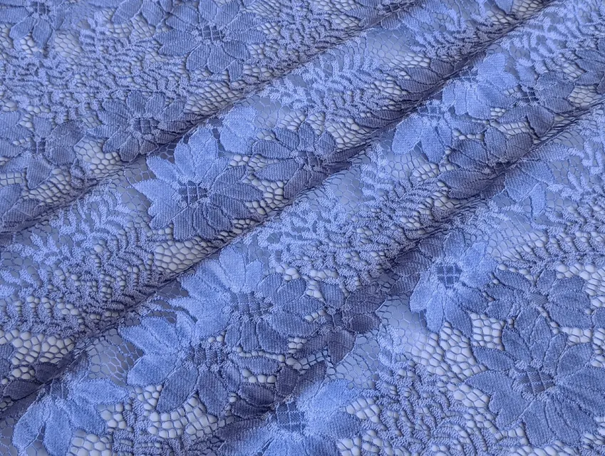 Гіпюр французький квіткова композиція, джинсовий (відріз 3 м) - фото 1 - інтернет-магазин tkani-atlas.com.ua