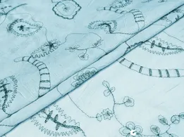 Крэш коттон пайетки вышивка веточки, голубой (отрез 2 м) - интернет-магазин tkani-atlas.com.ua