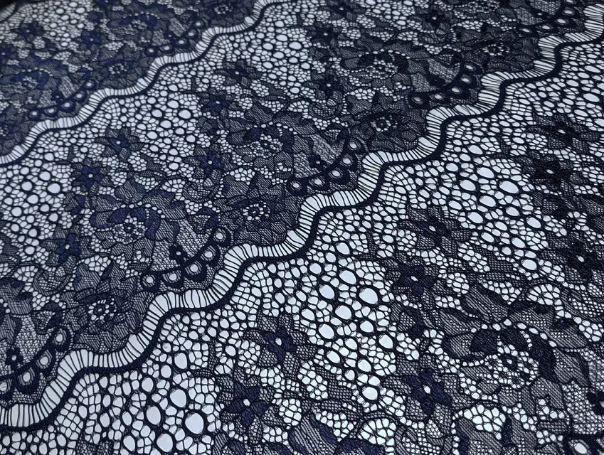 Гипюр опера цветочные волны, темно-синий (отрез 3 м) - фото 1 - интернет-магазин tkani-atlas.com.ua