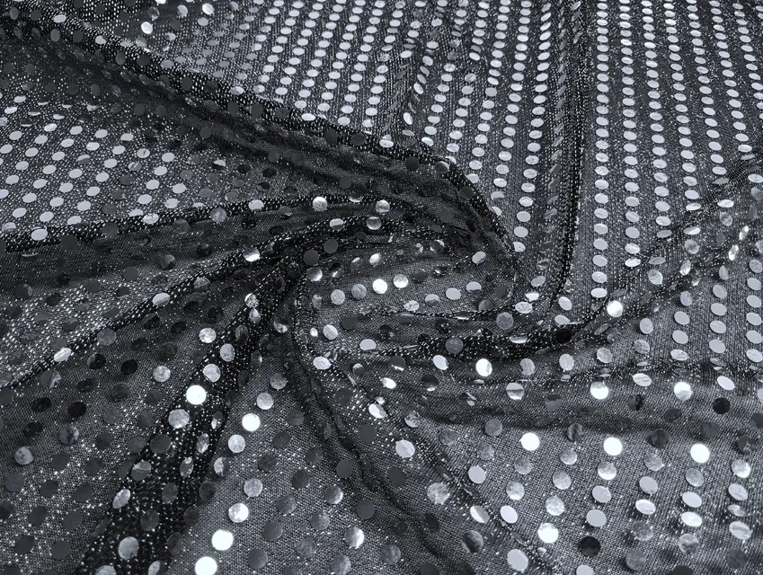 Копейка, серебро на черном (отрез 1,9 м) - фото 1 - интернет-магазин tkani-atlas.com.ua