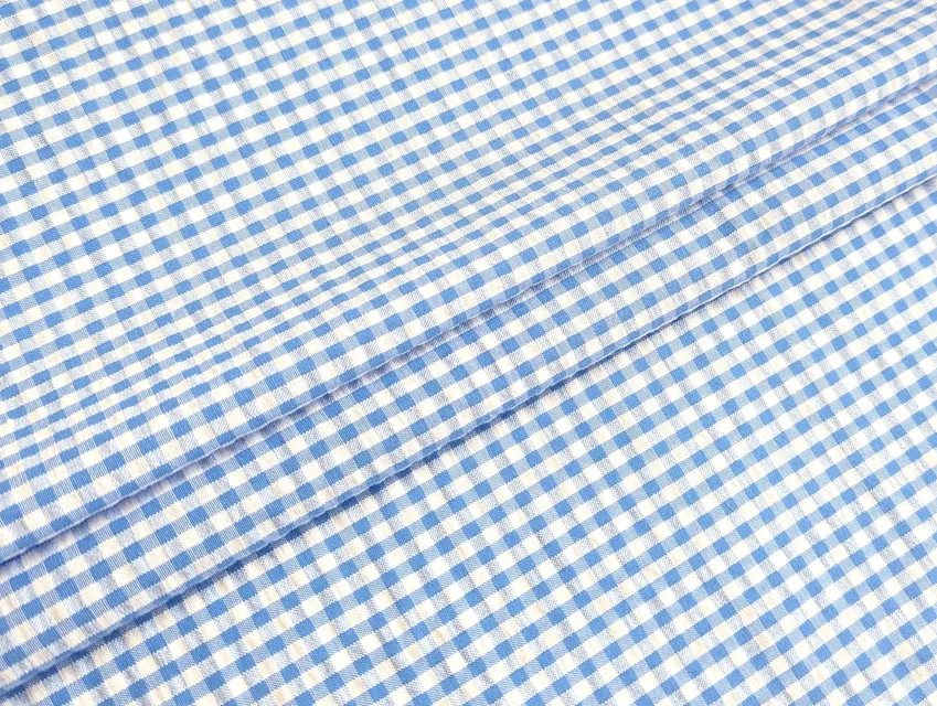 Котон сорочковий клітинка жатка 4 мм, блакитний на білому - фото 1 - інтернет-магазин tkani-atlas.com.ua
