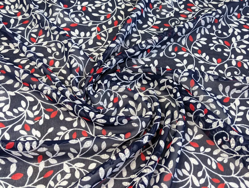 Шифон Бальпо лиственное плетение, темно-синий (отрез 1,7 м) - фото 1 - интернет-магазин tkani-atlas.com.ua