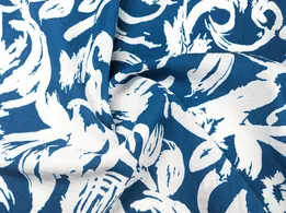 Лен Бохо акварельная абстракция, синий (отрез 1 м) - интернет-магазин tkani-atlas.com.ua