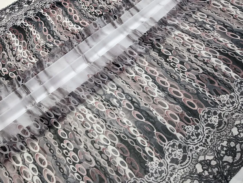 Шифон купон ланцюги, сірий з фрезовим (відріз 1,9 м) - фото 1 - інтернет-магазин tkani-atlas.com.ua