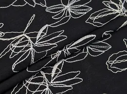 Лен вискоза вышивка цветочная абстракция, черный - интернет-магазин tkani-atlas.com.ua