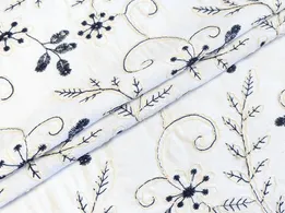 Лен вискоза вышивка цветочки на веточке, белый - интернет-магазин tkani-atlas.com.ua