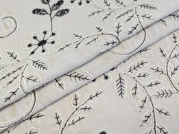 Лен вискоза вышивка цветочки на веточке, бежевый - интернет-магазин tkani-atlas.com.ua