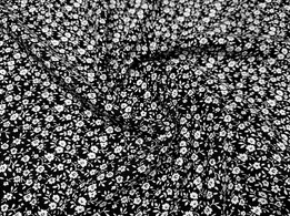 Штапель шелковистый мелкие цветочки, черный с молочным (отрез 2,9 м) - интернет-магазин tkani-atlas.com.ua