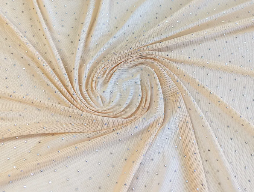 Сітка стрейч зі стразами, бежево-персиковий - фото 1 - інтернет-магазин tkani-atlas.com.ua