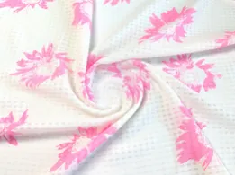 Шифон клітинка квітка 85 мм, рожевий на білому (відріз 2,8 м) - інтернет-магазин tkani-atlas.com.ua