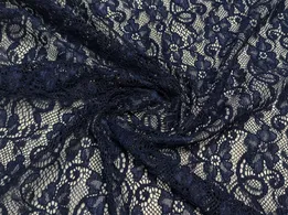 Гипюр стрейч цветочная нежность, темно-синий (отрез 1,8 м) - интернет-магазин tkani-atlas.com.ua