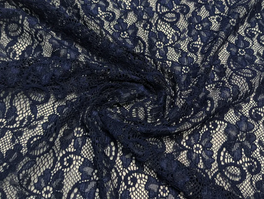 Гіпюр стрейч квіткова ніжність, темно-синій (відріз 1,8 м) - фото 1 - інтернет-магазин tkani-atlas.com.ua