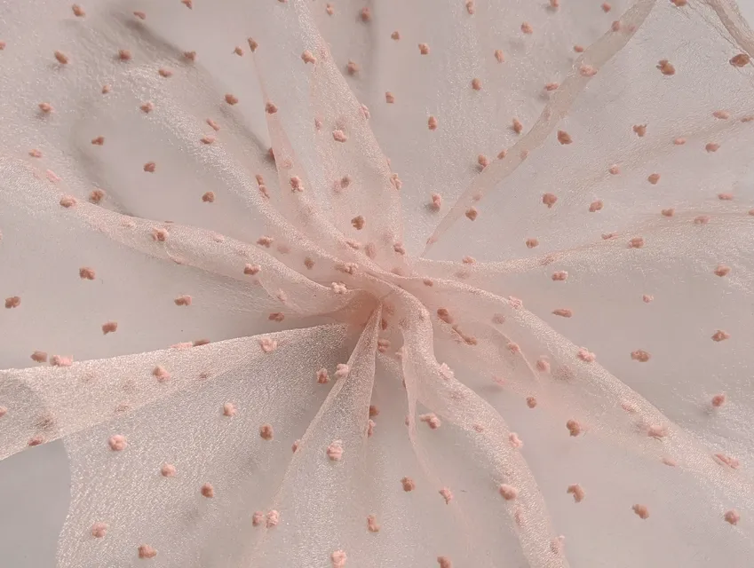 Органза горошек, персиковый (отрез 1,4 м) - фото 1 - интернет-магазин tkani-atlas.com.ua